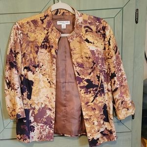 Cold Water Creek Blazer Women's PM (10-12) Floral Camo Cotton Jacket Tab Sleeves